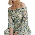 SPRING Cottage Core Ocean Long Flowy Green/Blue Floral Sheer Dress Women’s 4 MNG Green Photo 1