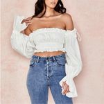 House Of CB NWOT House of CB Tula Ruched Off Shoulder Top White Small Photo 9