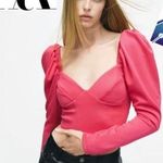 ZARA  Cropped Corset Balloon Sleeve Going Out Top Size Small in Pink Photo 1