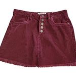 Indigo Rein  Corduroy Button Fly Mini Skirt Size 7 27" Waist Wine Fall Frayed Hem Photo 0