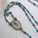 Silver and Turquoise Dainty Rosary Style Necklace Blue Photo 3