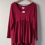 True Craft Red Babydoll Top Long Sleeve round neck cotton blend solid ribbed NWT Photo 12