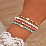 Colorful 4 Pcs Set Of Rice Beads Beaded Bracelet With Heart Design Bohemian Style Multiple Photo 0