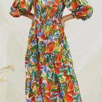 Dress Forum  open back puff sleeve Floral Multicolor Maxi Dress size M Photo 0