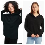 NADAAM Cable Knit Sleeve Henley Hoodie Black XS Wool Cashmere Photo 1