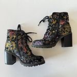 Diba Tapestry Floral Ankle Boots Black Block Heel Lug Sole Women's Size 7 Boho Photo 8
