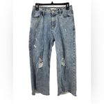 Avec Les Filles Size 26 High Rise Distressed Raw Hem Wide Leg Acid Wash Jeans Photo 2