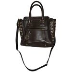 London Fog VINTAGE Burgundy Leather Gold Grommets Satchel Crossbody Handbag š Photo 8