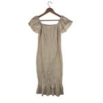 Simplee Apparel Simplee‎ Smocked Dress Size Medium NWT Tan Boho Midi Ruffle Sleeve Summer Cotton Photo 1