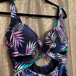 Swimsuits For All Black Pink Blue Tropical Leaf Print One Piece Monokini Size 14 Photo 2