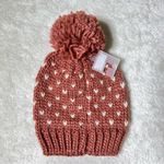 LC Lauren Conrad NWT Pink and White Heart Chunky Knit Pom Beanie Hat Photo 4