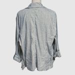 Chico's Size 3 US XL Micro Stripe Pinstripe Jacket Linen Blend Blue White Photo 2