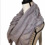 Francesca's Francesca’s Grey Pom Pom & Lace Detail Oversized Square Lightweight Scarf. Photo 1