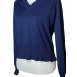 Givenchy 60s 70s Vintage Sport Preppy Blue V-Neck Ruffle Sweater. S/M. Old Money Photo 1