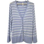 Zenana Plus Lightweight Snap Striped Cardigan Soft Blue White Sweater Size 2x NE Photo 1