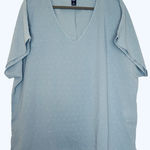 Emory Rose Size 3X Blue Swiss Dot Shirt Short Sleeve V Neck Lightweight Summery Photo 0