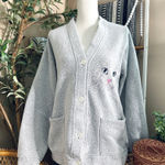 American Vintage Vintage Cat Embroidered Cardigan Sweatshirt Gray Size Large Cozy Button Up Photo 0