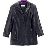 Jones New York Womens Leather Overcoat Size 12 Black Grunge Indie Punk Rock Photo 0