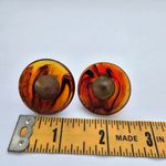 Maximalist Large Tortoise round button brass spikes Vintage Statement Earrings Gold Photo 2