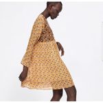 ZARA The Amy Mini Dress Long Sleeve Mustard Floral Oversized Boho Festival Small Photo 1