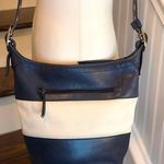 Coach Rugby Stripe Navy Leather Duffle Feeder Bag With Crossbody Shoulder Strap Photo 5