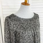 Loft Ann Taylor  Printed Pullover Blouse Cream Black Medium Long Sleeve Photo 4