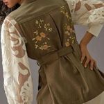 NWT Tiny Anthropologie Malia Linen Embroidered Utility Vest S Green Olive Floral Photo 1