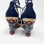 CAbi Isla Blue Suede Ankle Wrap Wedge Sandals Espadrille Southwestern Shoes 8 Photo 8