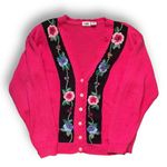 Vintage 90s Knit Pink Dark Floral Embroidered Cardigan Sweater Feminine Romantic Size M Photo 0