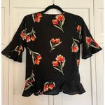 Blue Rain  black floral peplum cropped blouse xs Photo 5