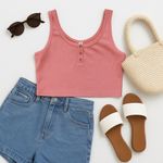 BP NWOT . Cropped Three Button Tank Coral Pink Size X Large Photo 0