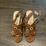 Andrew Geller  Tan Slingback Sandals w/ Silver Circular Designs, Size 9M Photo 1