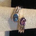 Sterling Silver Fluted Blue Topaz and Amethyst Ring Sz 7.5 - 8.5 Photo 2