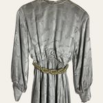 Rina diMontella Vintage Gray Floral Silk Long Sleeve Midi Dress Size Medium Photo 3