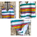 Loft Beach Swimsuit Size 4 Striped One Piece Halter Shelf Bra V Neck New… Photo 5