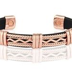 Pure Copper Leather Wrapped Magnetic Bracelet Classic Energy Cuff Bangle Photo 0