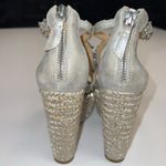 Badgley Mischka  Crystal Espadrille Wedge Platform Sandals Silver Leather Size 5 Photo 5
