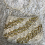 La Regale  Ivory Gold Full Beaded Bags Long String 9 x 6" Photo 0