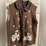 Vintage Collared Snowman Sweater Vest Size XL Whimsical Holiday 90’s Grandmacore Brown Photo 0