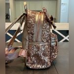 Lounge Fly Disney Rose gold sequin Minnie M backpack matching wallet & ears NWT Photo 9