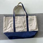 Vintage Ivory Navy Blue Embroidered Wolf Boat Oversized Tote Bag Fisherman Style Photo 5