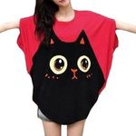 Allegra K  red batwing t-shirt with kawaii cat graphic print size S Photo 0