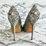 Badgley Mischka  Kiara Heels Mint Green Crystal Satin Platform Pumps 7 Stilettos Photo 4