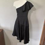 Theia Lara Black One Shoulder Mini Knee‎ Length Dress Size 0 Flutter Sleeve Photo 4