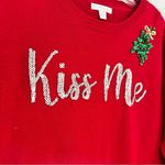 New York & Company Kiss Me Crewneck Sweater Women's XS Red Sequin Mistletoe Photo 1