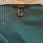 Forever 21 Women’s Ribbed Long Sleeve V-Neck Top Size Small Green Fitted Photo 2