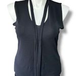 Apostrophe Vintage Womens Blouse Shirt Top Sleeveless Tie Collar Black Large Photo 5