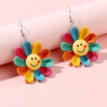 Rainbow Color Sunflower‎ Smiling Face Design Dangle Earrings Cute Knit St… Yellow Photo 2