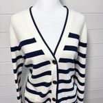 Lands' End Button Down Stripe white and blue Cardigan 100% Cotton Size M Photo 1