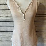 Anthropologie Postmark Beige and White Striped V-Neck Top Photo 0